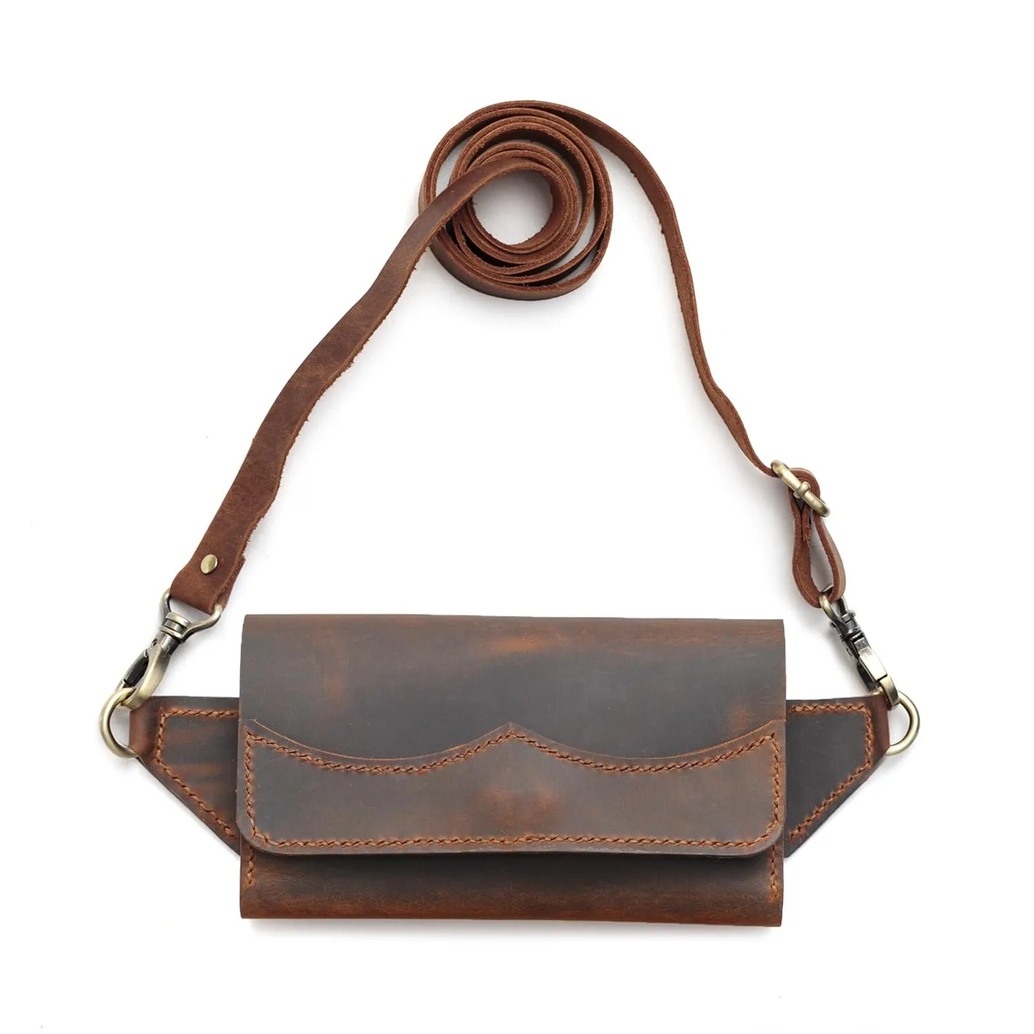100% Handmade Genuine Leather Crossbody Purse for Women and Men, Personalized Handcrafted Small Handbag with Adjustable Strap, Dark Brown