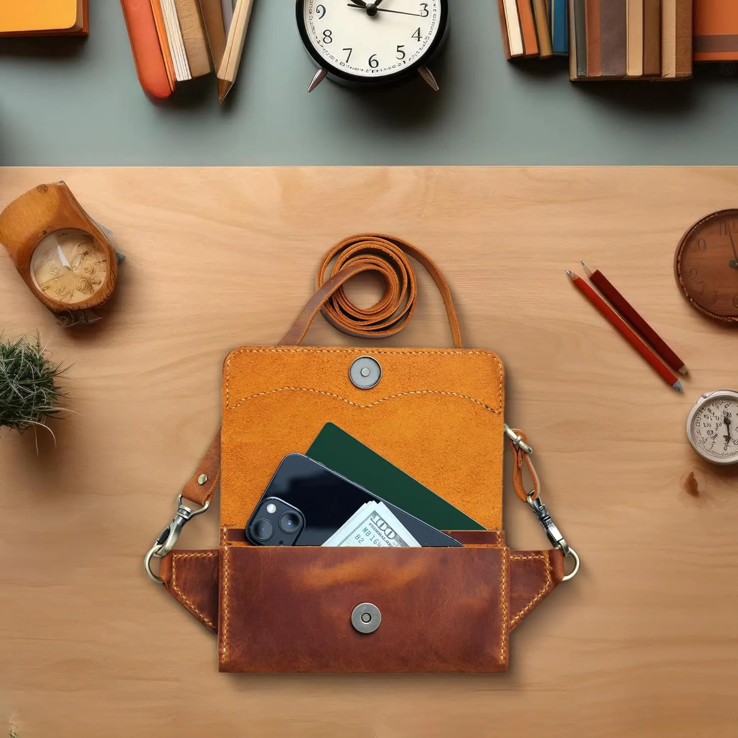 100% Handmade Genuine Leather Crossbody Purse for Women and Men, Personalized Handcrafted Small Handbag with Adjustable Strap, Dark Brown