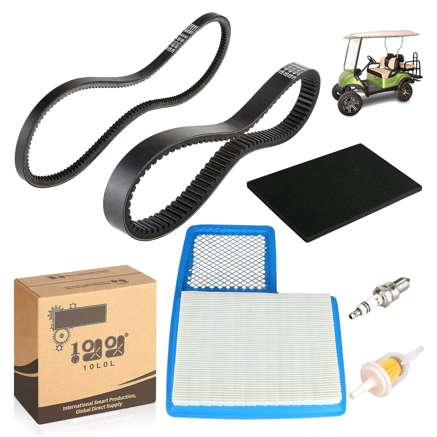 10L0L Golf Cart Tune Up Kit with Drive Belt & Starter Gen.Belt for Yamaha G16, G19, G22 and G29 Drive Gas Models with 301cc/357cc Motor Yamaha Service Kit Air Filter Fuel Filter Spark Plug