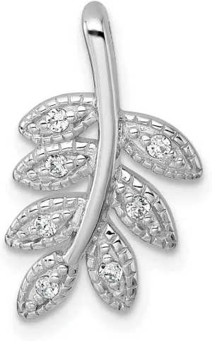 12mm 925 Sterling Silver Rhodium Plated Polished CZ Cubic Zirconia Simulated Diamond Leaf Chain Slide Pendant Necklace - Jewelry Gift for Mom