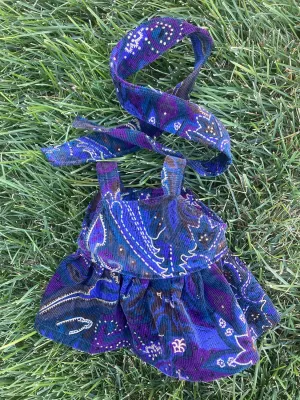 12", 13" Inch, Toddler, Cabbage Patch Doll Clothes. Fits Girl dolls. Black Purple Gold Corduroy Floral Dress and Hair Tie. No Doll!