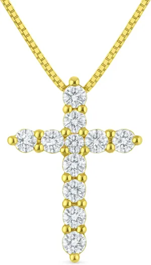 1/4 Carat Natural Diamond Cross Necklace for Women 14K Gold - Small 1/2 Inch Cross Adjustable 14K Gold Box Chain