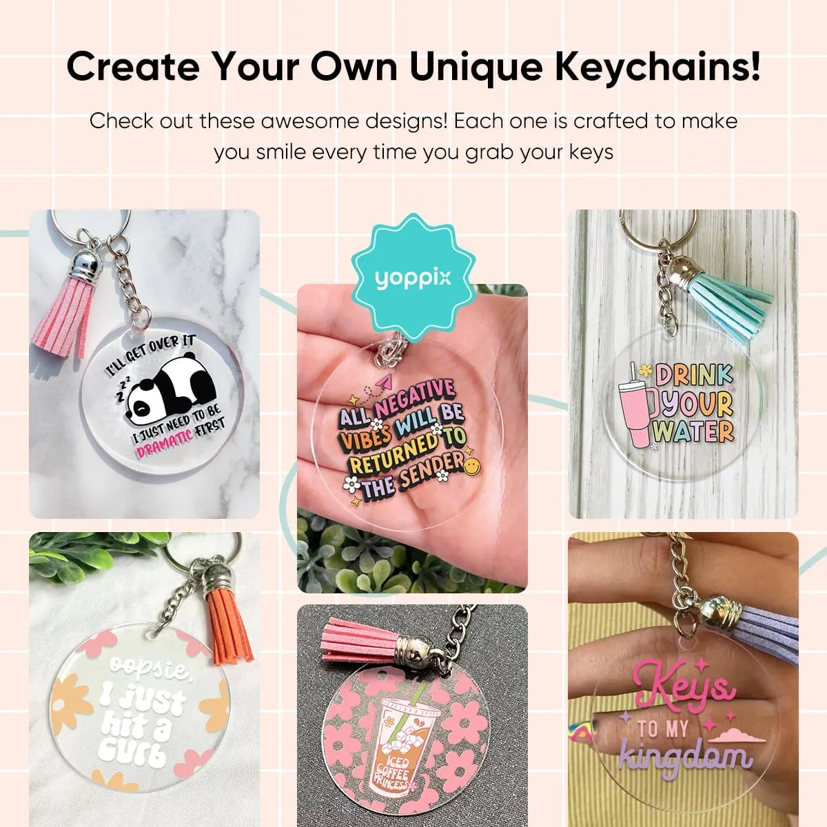 140 PCS Acrylic Keychain Blank Set, Funny Double-Sided UV DTF Stickers Acrylic Keychain Making Kits for Vinyl DIY Craft Project Employee Appreciation Gifts