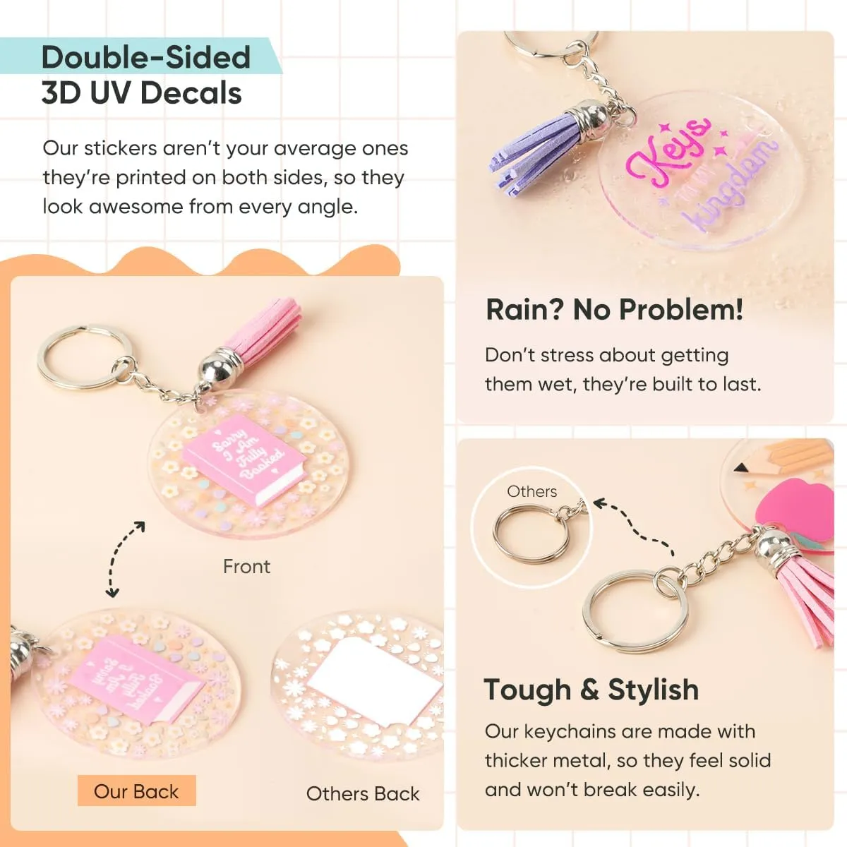 140 PCS Acrylic Keychain Blank Set, Funny Double-Sided UV DTF Stickers Acrylic Keychain Making Kits for Vinyl DIY Craft Project Employee Appreciation Gifts