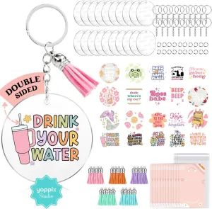 140 PCS Acrylic Keychain Blank Set, Funny Double-Sided UV DTF Stickers Acrylic Keychain Making Kits for Vinyl DIY Craft Project Employee Appreciation Gifts