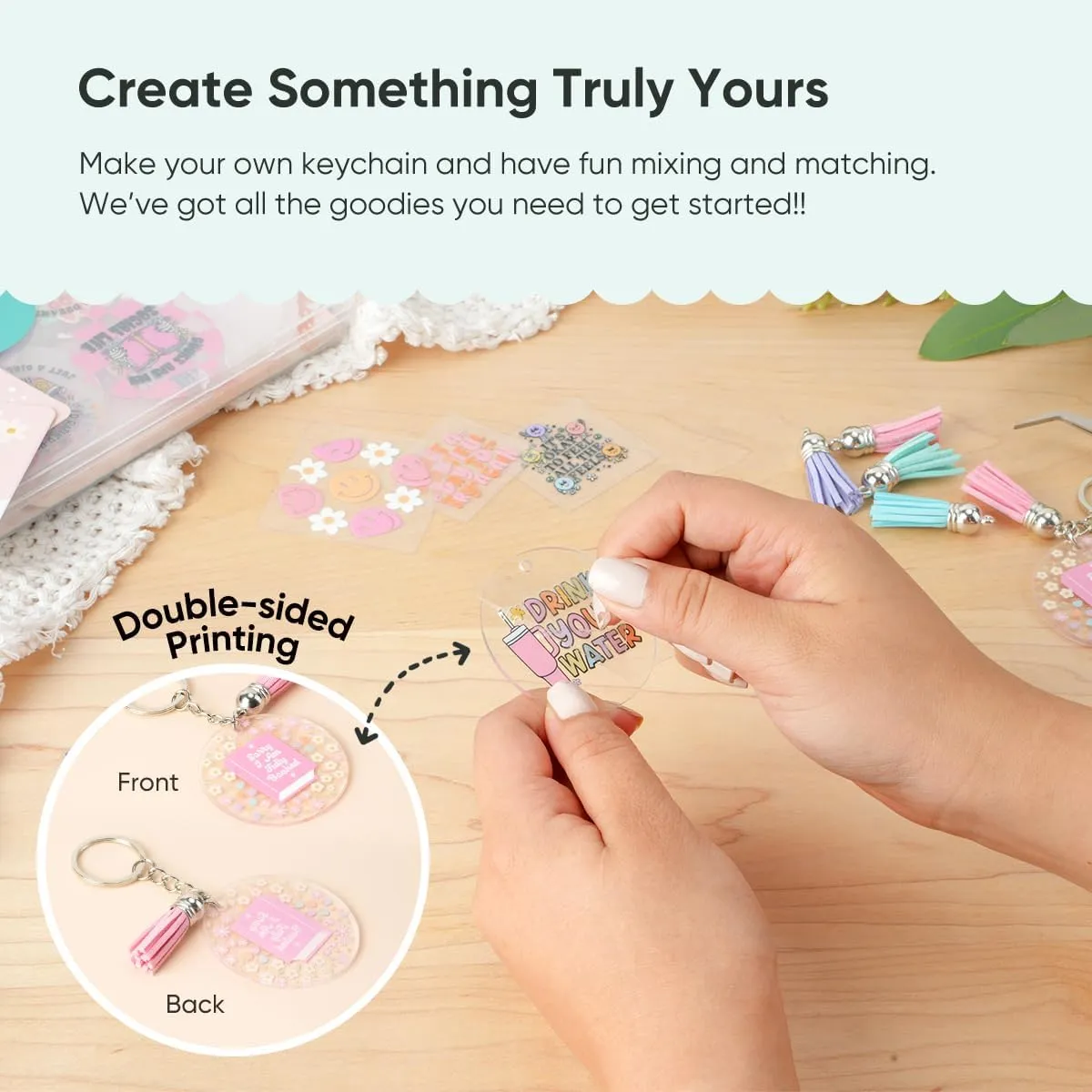 140 PCS Acrylic Keychain Blank Set, Funny Double-Sided UV DTF Stickers Acrylic Keychain Making Kits for Vinyl DIY Craft Project Employee Appreciation Gifts