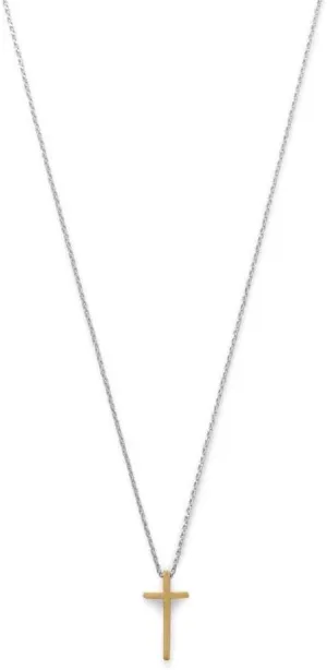 14k Gld Plated 925 Sterling Silver Two Tone Religious Faith Cross Necklace 16 Inch Rhodium-Plated Slide 10.7mm - Jewelry Gift for Mom