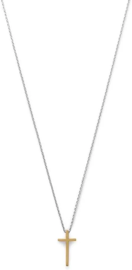 14k Gld Plated 925 Sterling Silver Two Tone Religious Faith Cross Necklace 16 Inch Rhodium-Plated Slide 10.7mm - Jewelry Gift for Mom