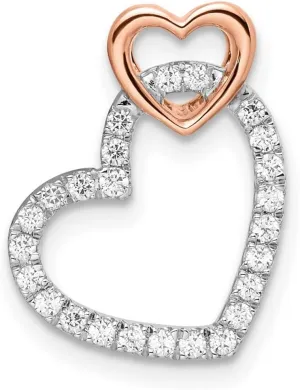 14k Solid Gold Two tone Lab Grown Diamond Double Love Heart Slide 17.32mm Long - Jewelry Gift for Mom