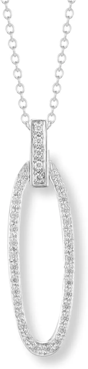 14K White Gold 0.30 ct. tw. Open Oval Diamond Pendant Necklace for Women | 16" Rolo Chain | Solid Gold, Natural Diamonds, Made in Israel