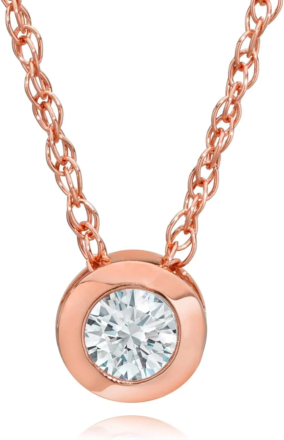 14k White, Yellow, or Rose Gold 1/4 Ct T.W. Diamond Round-Cut Bezel Solitaire Pendant Women's Necklace With 18" 14k Gold Chain