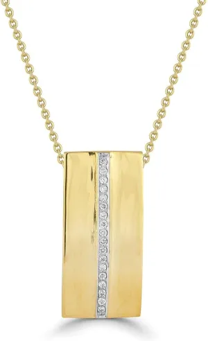 14K Yellow Gold 0.14 ct. Pave Diamond Rectangle Dog Tag Pendant Necklace, 16" Rolo Chain