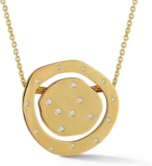 14K Yellow Gold 0.23 ct. Free-Form Disk Pendant Necklace with Round Diamonds, 16" Rolo Chain