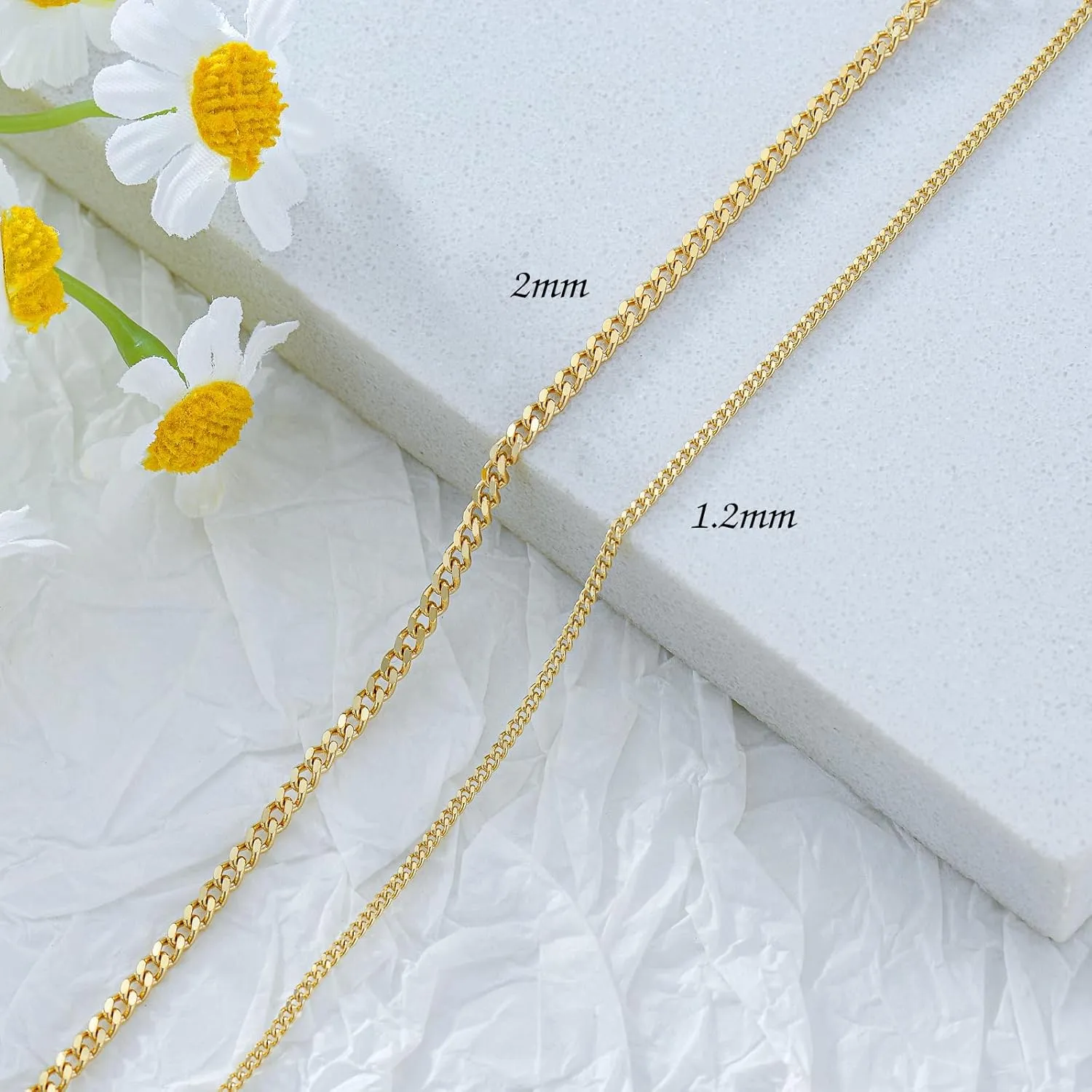 14K Yellow Gold 6-13 Inch 1.2mm-3.2mm Chain Bracelet Anklet for Women, Cuban Link Curb/Rope/Paper Clip/Round Snake/Herringbone/Bead/Water Wave, Thin Gold Chain Bracelet Durable Strong Real 14k Gold Chain Bracelet Anklet