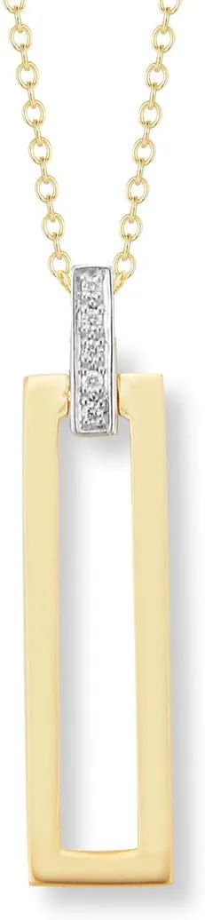 14K Yellow Gold Open Rectangle Pendant Necklace with 0.05 ct. tw. Natural Diamonds, 1.3" Drop, 16" Rolo Chain – Fine Jewelry for Women