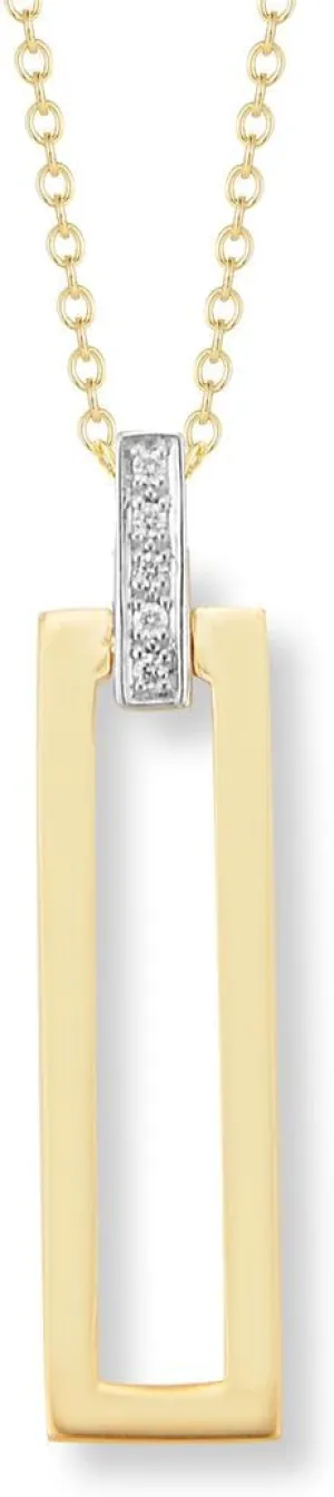 14K Yellow Gold Open Rectangle Pendant Necklace with 0.05 ct. tw. Natural Diamonds, 1.3" Drop, 16" Rolo Chain – Fine Jewelry for Women