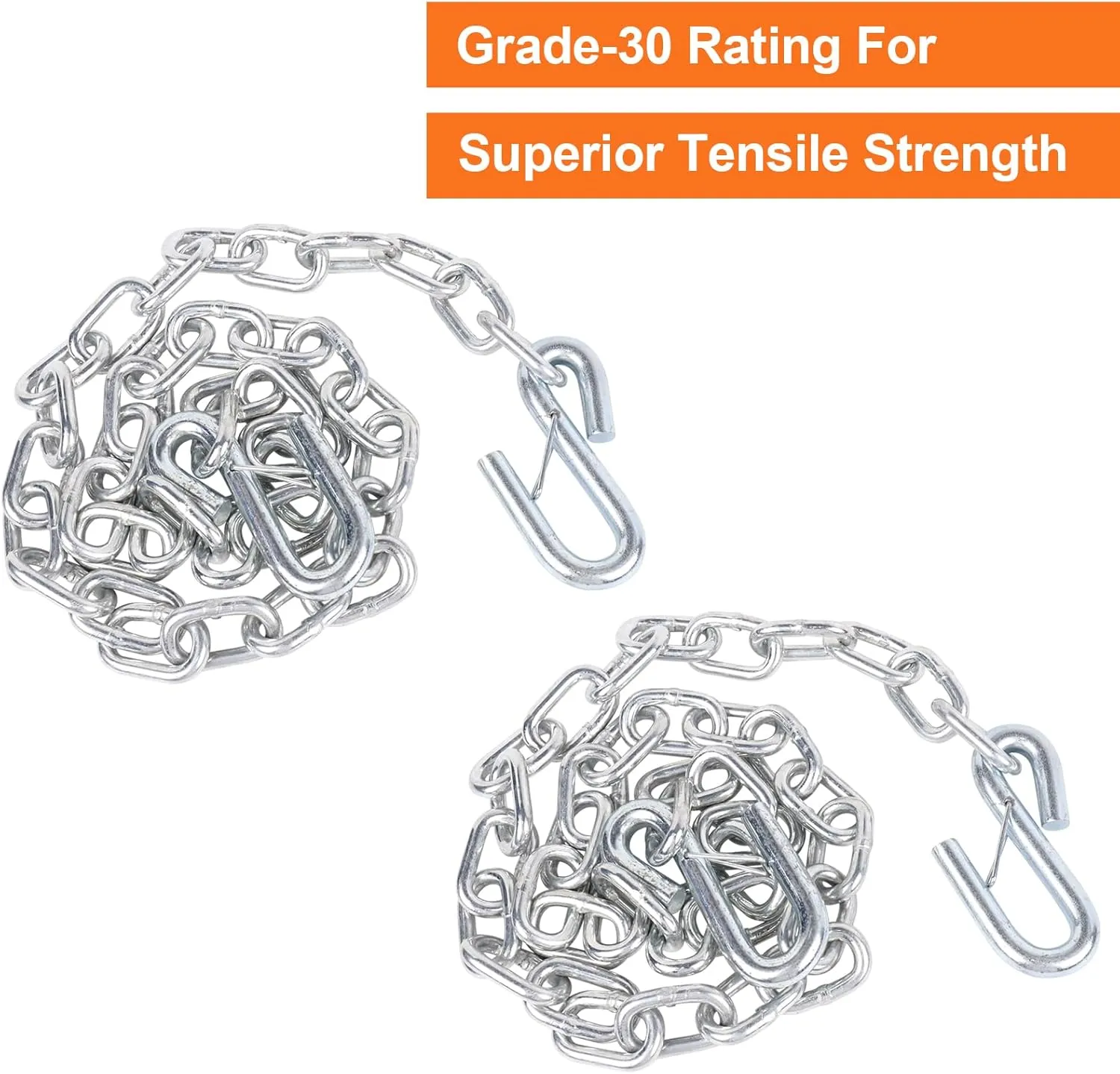 1/4" X 54" Grade 30 Steel Boat Trailer Safety Chain with Spring Clip Hooks 5000 lbs, 2 Pcs (1/4" X 54")