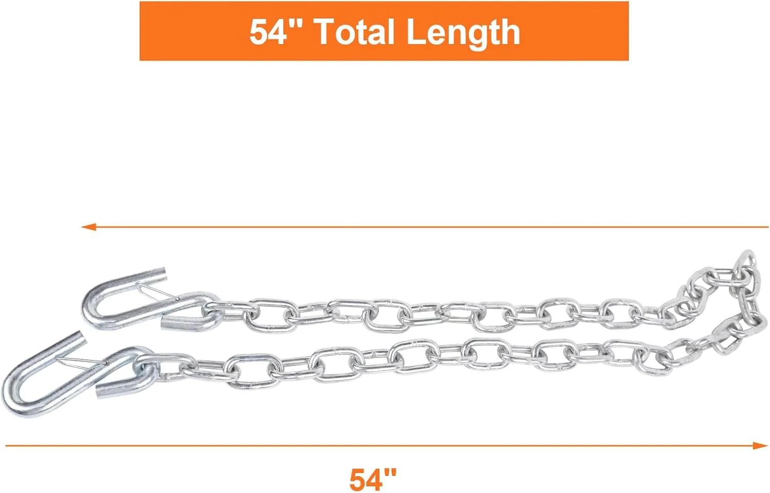 1/4" X 54" Grade 30 Steel Boat Trailer Safety Chain with Spring Clip Hooks 5000 lbs, 2 Pcs (1/4" X 54")