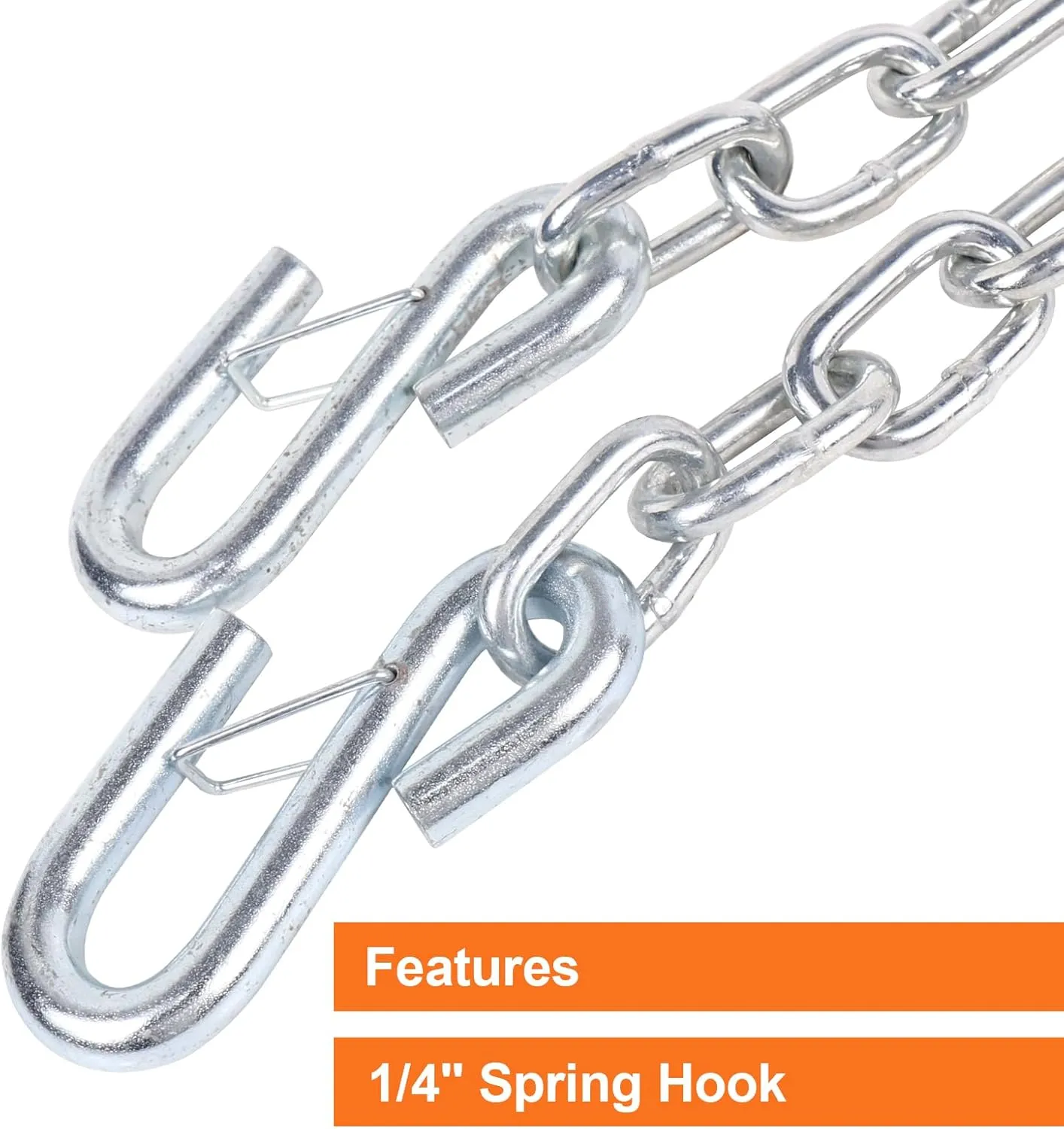 1/4" X 54" Grade 30 Steel Boat Trailer Safety Chain with Spring Clip Hooks 5000 lbs, 2 Pcs (1/4" X 54")