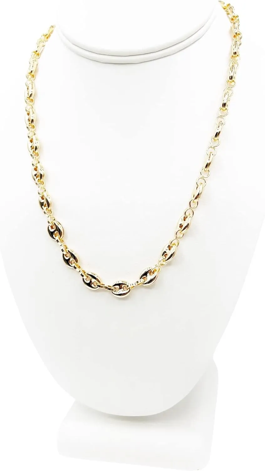 18K Brazilian Gold Plated Puff Mariner Link Chain for Women Fashion Jewelry