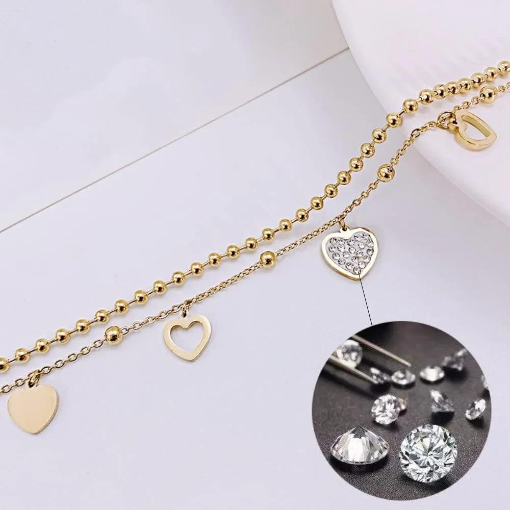 18k Gold Lovely Heart Necklace with Diamond Careful Pendant Choke Ring Necklace Gold Love Open Heart Necklace Women Wear Gold Necklace as a Gift for Her (18k, Platinum)