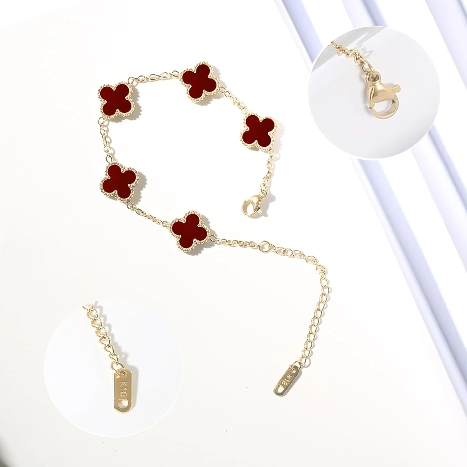 18K Gold Plated Bracelet Gold Clover Bracelet Set for Women Four Leaf Lucky Bracelets Dupes Trendy Jewelry Birthday Gifts for Women