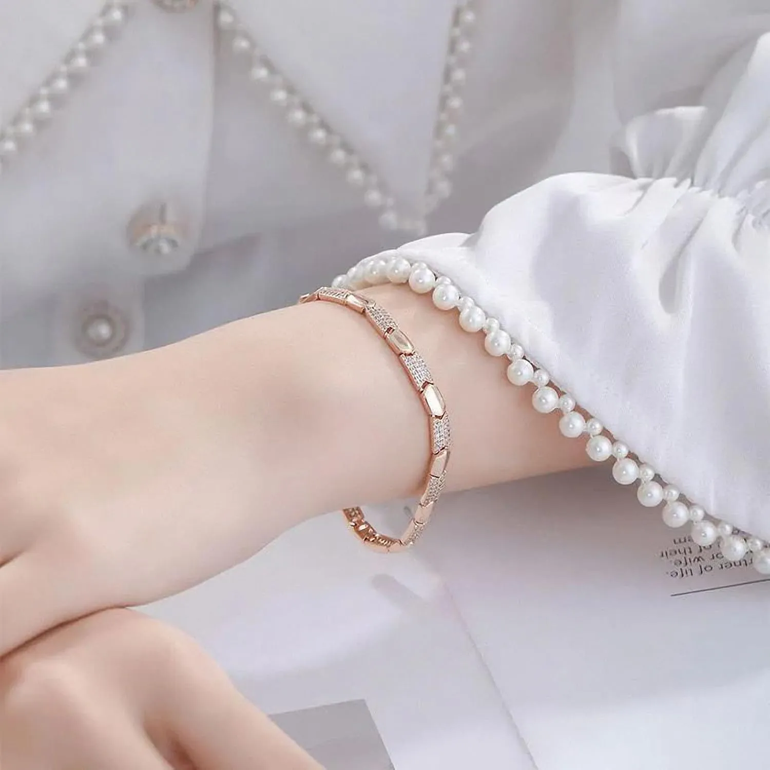 18K Plated Gold Color Mirco Zircon Watch Bracelets for Women Jewelry