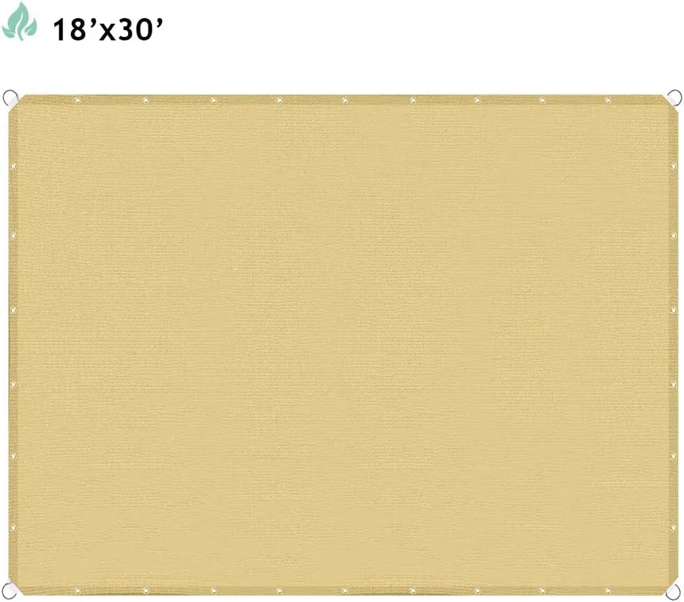 18'x30' Sun Shade Sail Straight Edge with Grommet Rectangle Canopy Awning Fabric Cloth Screen UV Block Heavy Duty Commercial Grade Outdoor Patio Carport (Sand)