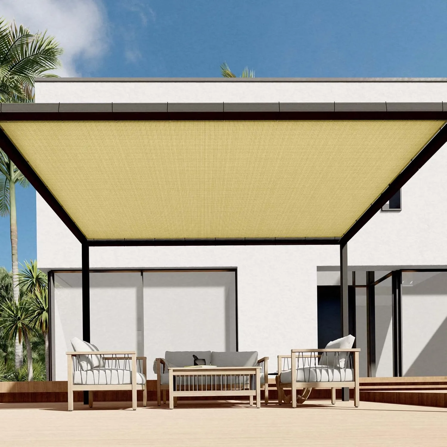 18'x30' Sun Shade Sail Straight Edge with Grommet Rectangle Canopy Awning Fabric Cloth Screen UV Block Heavy Duty Commercial Grade Outdoor Patio Carport (Sand)