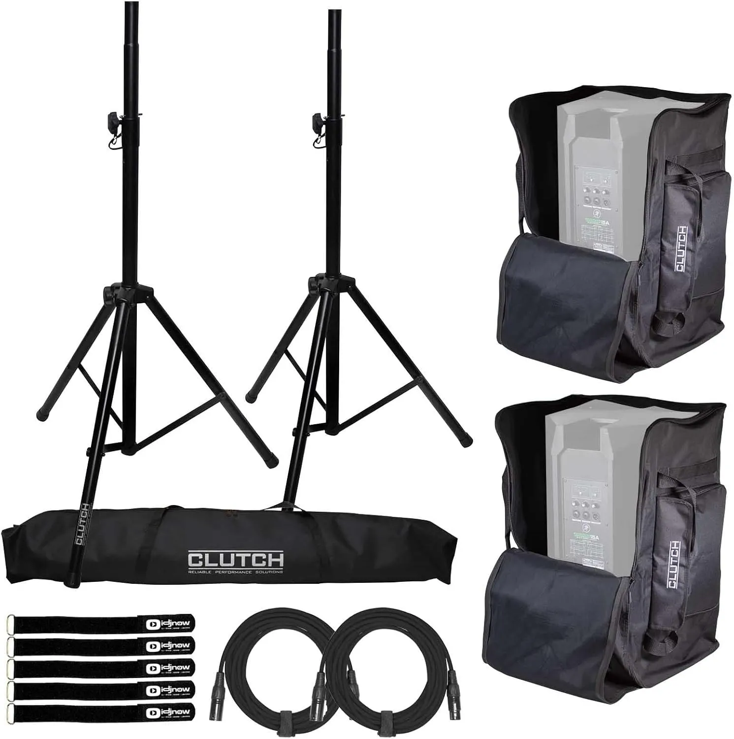(2) Clutch CL-TOTE1500 Universal Large 15" Speaker Carry Tote/Bags with Tripod Speaker Stands Package