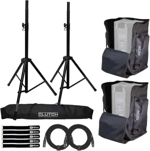 (2) Clutch CL-TOTE1500 Universal Large 15" Speaker Carry Tote/Bags with Tripod Speaker Stands Package