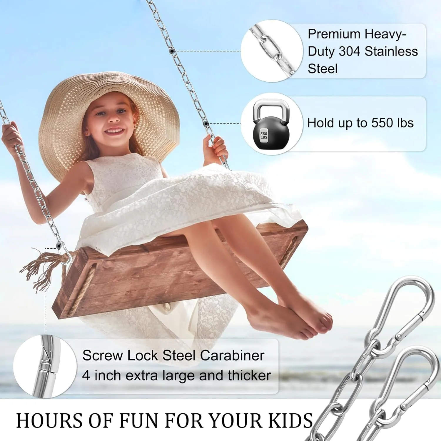 2 Pack 25in Hanging Swing Chain with 4 Carabiners, 550LB Capacity Hanging Kits Heavy Duty Hanging Chair Hardware for Hammock Swing Hanging Chair Punching Bags Sandbag Indoor Outdoor Yoga Gym (Silvery)