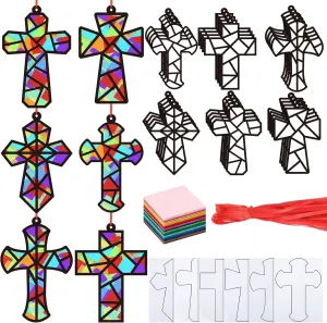 24 Sets Religious Cross Crafts Religious Tissue Paper Christian Crafts Kit DIY Christian Art Kit Resurrection Church Ornaments Jesus Sunday School Gifts