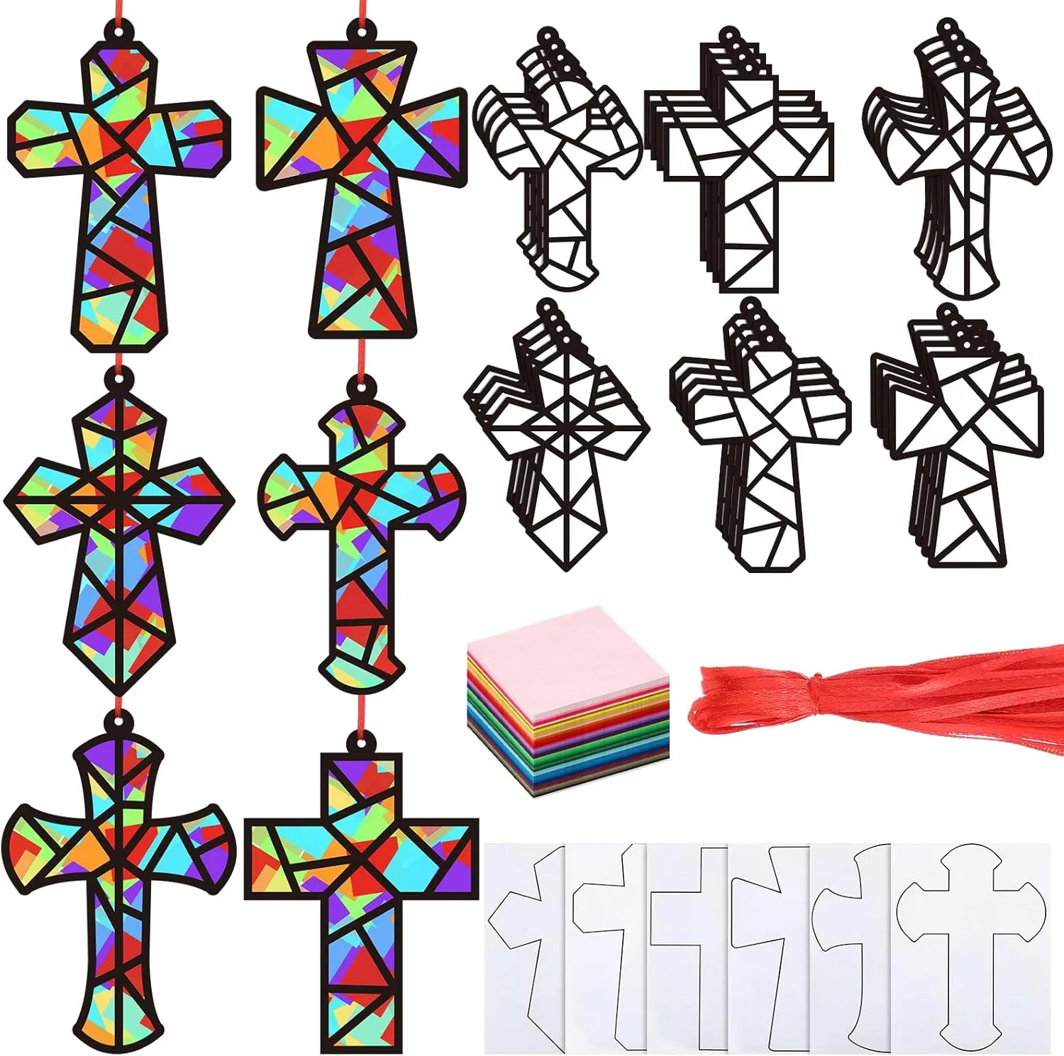 24 Sets Religious Cross Crafts Religious Tissue Paper Christian Crafts Kit DIY Christian Art Kit Resurrection Church Ornaments Jesus Sunday School Gifts