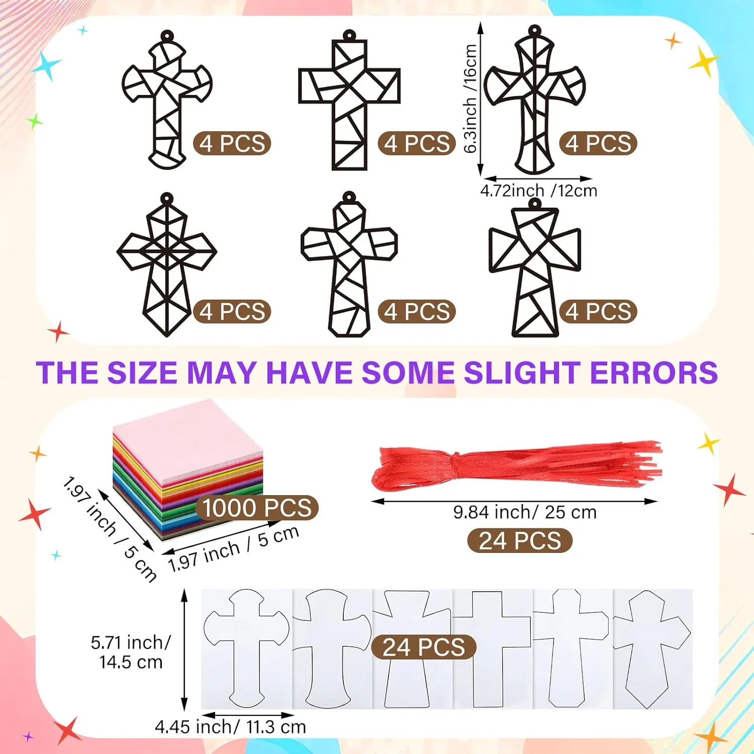 24 Sets Religious Cross Crafts Religious Tissue Paper Christian Crafts Kit DIY Christian Art Kit Resurrection Church Ornaments Jesus Sunday School Gifts