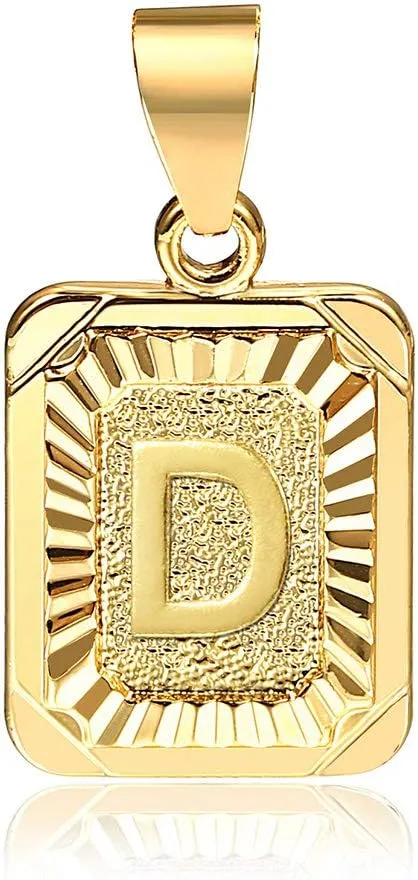 26 Gold Plated Square Capital Initial Letter Charm Pendant Necklace for Men Women Box Steel Chain 22inch