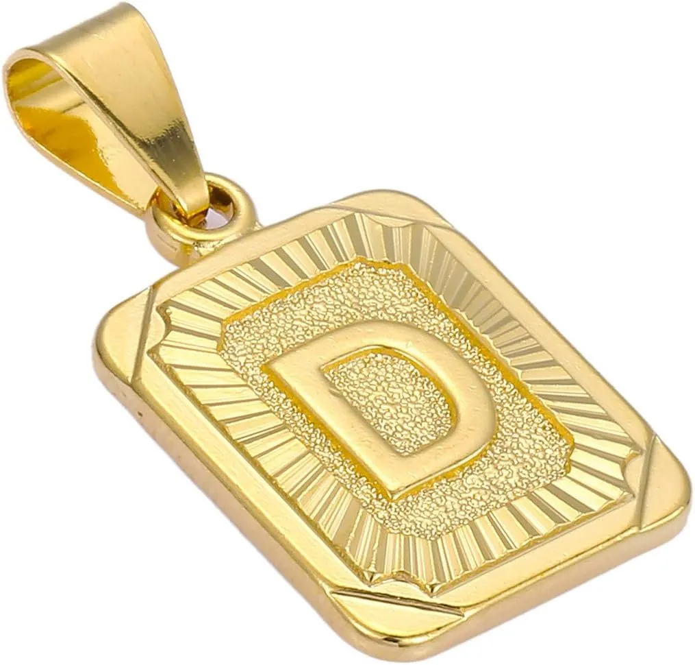 26 Gold Plated Square Capital Initial Letter Charm Pendant Necklace for Men Women Box Steel Chain 22inch