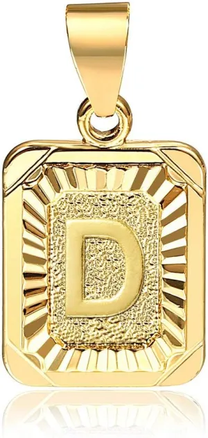 26 Gold Plated Square Capital Initial Letter Charm Pendant Necklace for Men Women Box Steel Chain 22inch