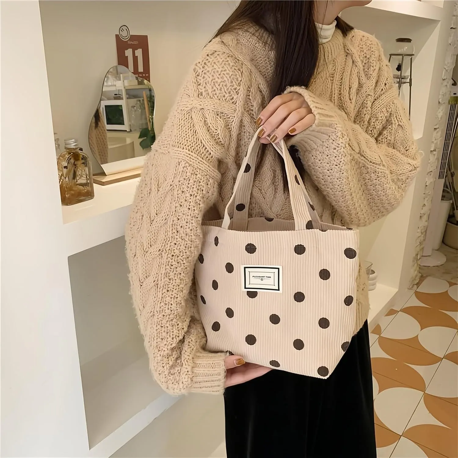 2PCS Corduroy Small Tote Bag for Women Cute Floral Mini Tote Bag Preppy Aesthetic Reusable Bags for Grocery, Essentials, Water Bottle, Keys