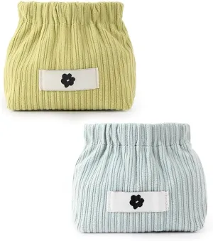 2Pcs Mini Corduroy Elastic Storage Bag Handbags For Women Mini Makeup Bag Corduroy Storage Bag Red Envelope Cosmetics Storage Small Bag (Blue Green)