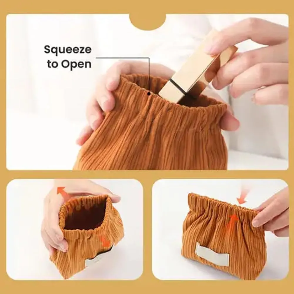 2Pcs Mini Corduroy Elastic Storage Bag Handbags For Women Mini Makeup Bag Corduroy Storage Bag Red Envelope Cosmetics Storage Small Bag (White Brown)