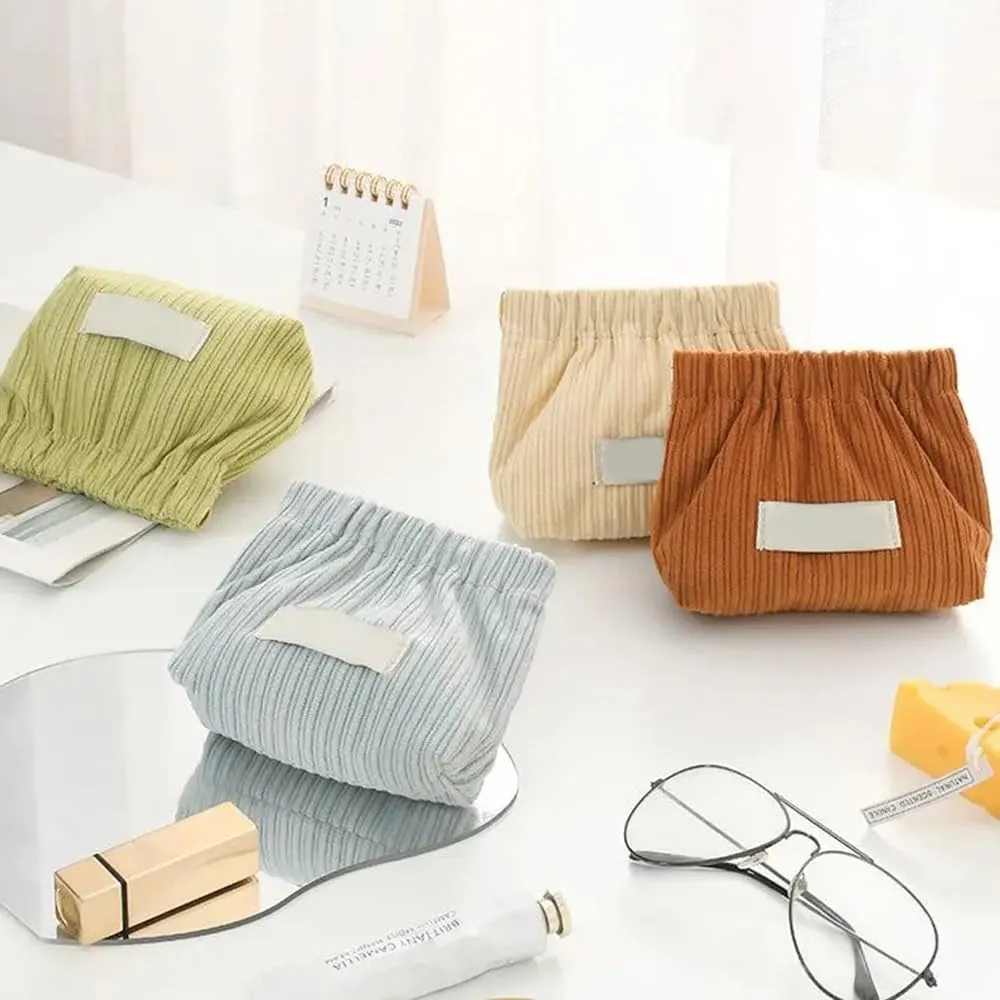 2Pcs Mini Corduroy Elastic Storage Bag Handbags For Women Mini Makeup Bag Corduroy Storage Bag Red Envelope Cosmetics Storage Small Bag (White Brown)