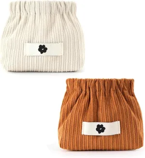 2Pcs Mini Corduroy Elastic Storage Bag Handbags For Women Mini Makeup Bag Corduroy Storage Bag Red Envelope Cosmetics Storage Small Bag (White Brown)