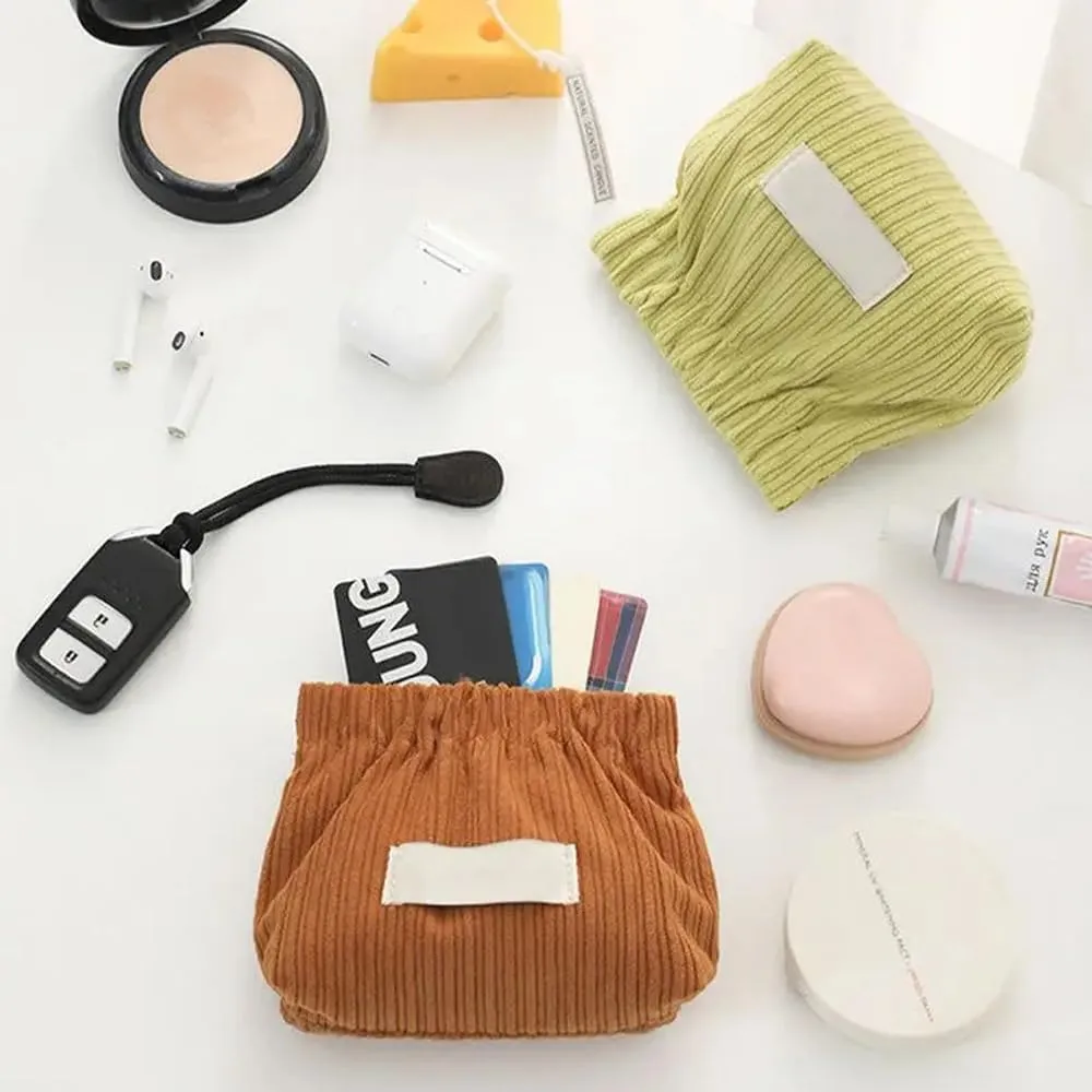 2Pcs Mini Corduroy Elastic Storage Bag Handbags For Women Mini Makeup Bag Corduroy Storage Bag Red Envelope Cosmetics Storage Small Bag (White Brown)