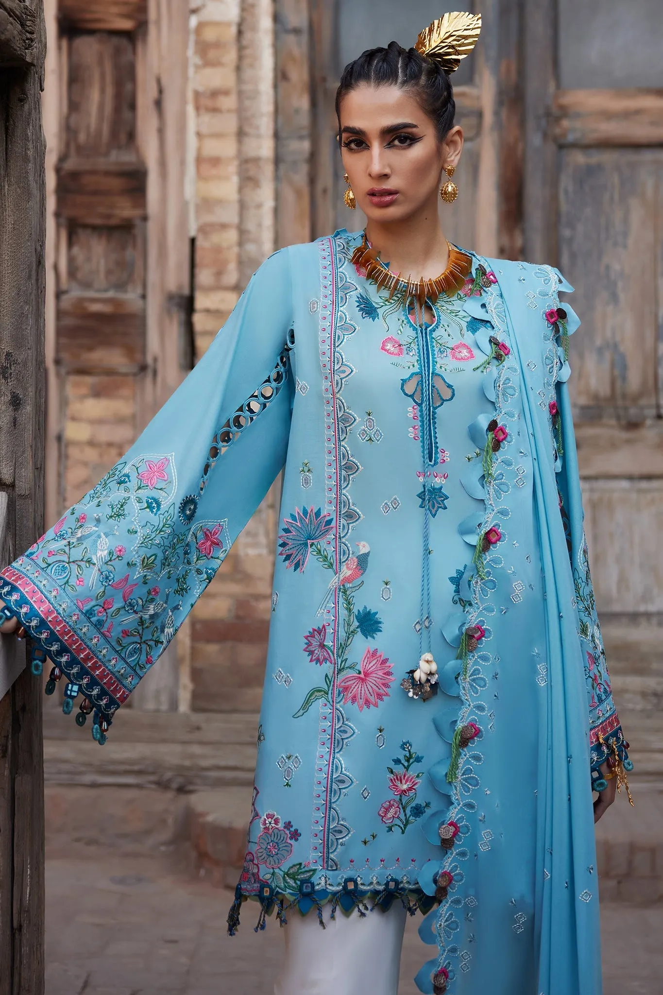 3-PC Unstitched Embroidered Luxury Lawn By Elan | ISLA BLEU (EL25-11 A)