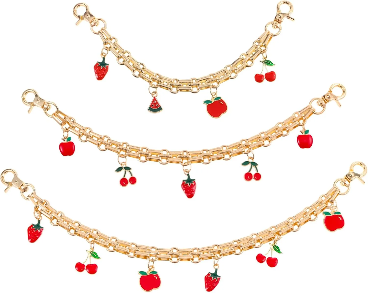 3 Pcs Purse Extender Chain Gold Purse Chain Charm with Fruit Enamel Pendant Bag Charms for Handbags Purses Chains Extender Bag Extenders Chains Purses Strap Extenders