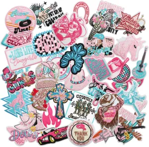 36pcs Cowgirl Iron/Sew on Patches, Fashion Y2K Embroidered Applique, Cool Cute Decoration Stickers for Clothes, Hat, Bag, Shirt, Jeans, Dress (Style C)