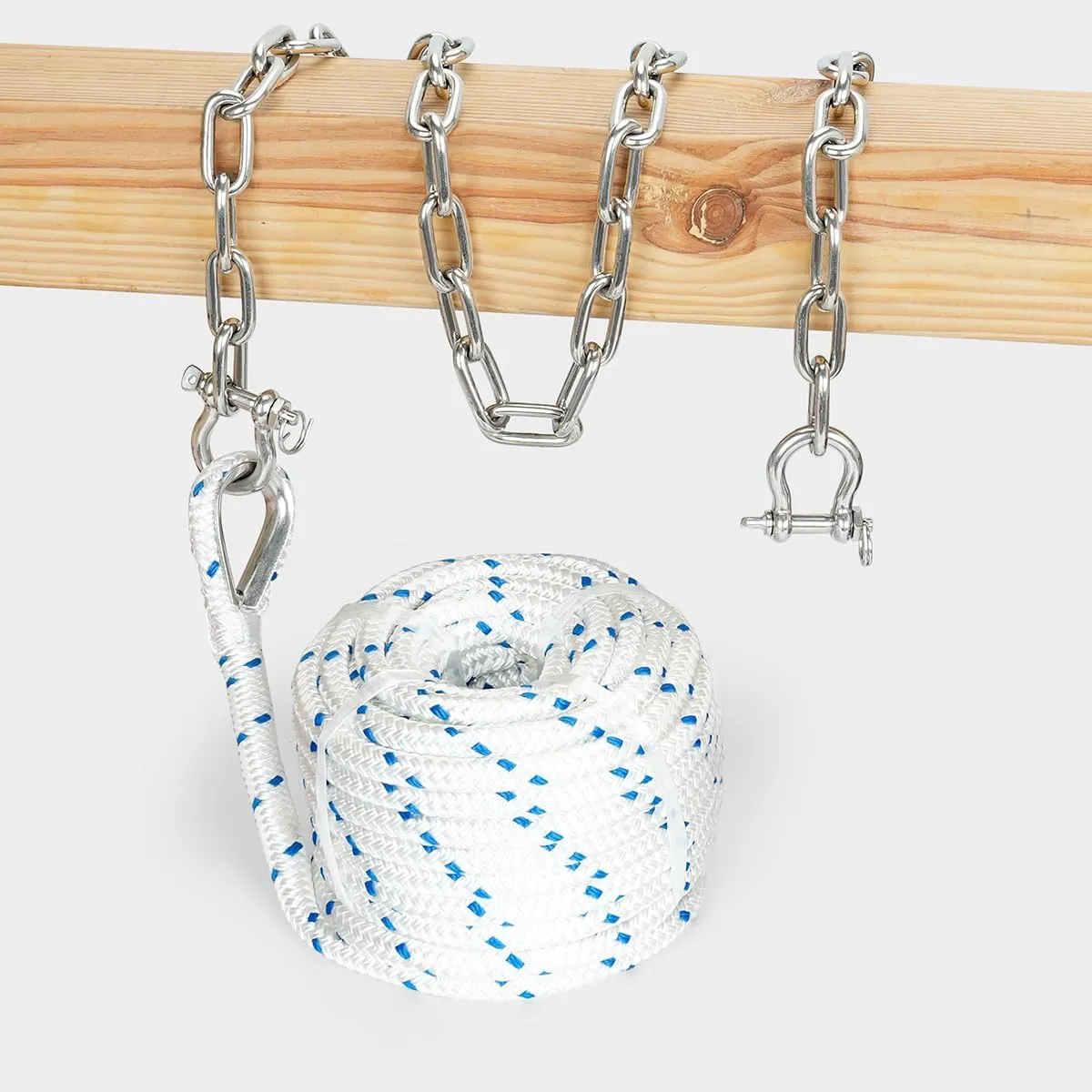 3/8" Boat Anchor Rope 100 FT with 3/16" 316 Stainless Steel Chain 6 FT, 1/4" Bow Shackles and 3/8" Thimble, Anchor Rode for Mooring, Boats Pontoon, Deck, Fishing, Sail