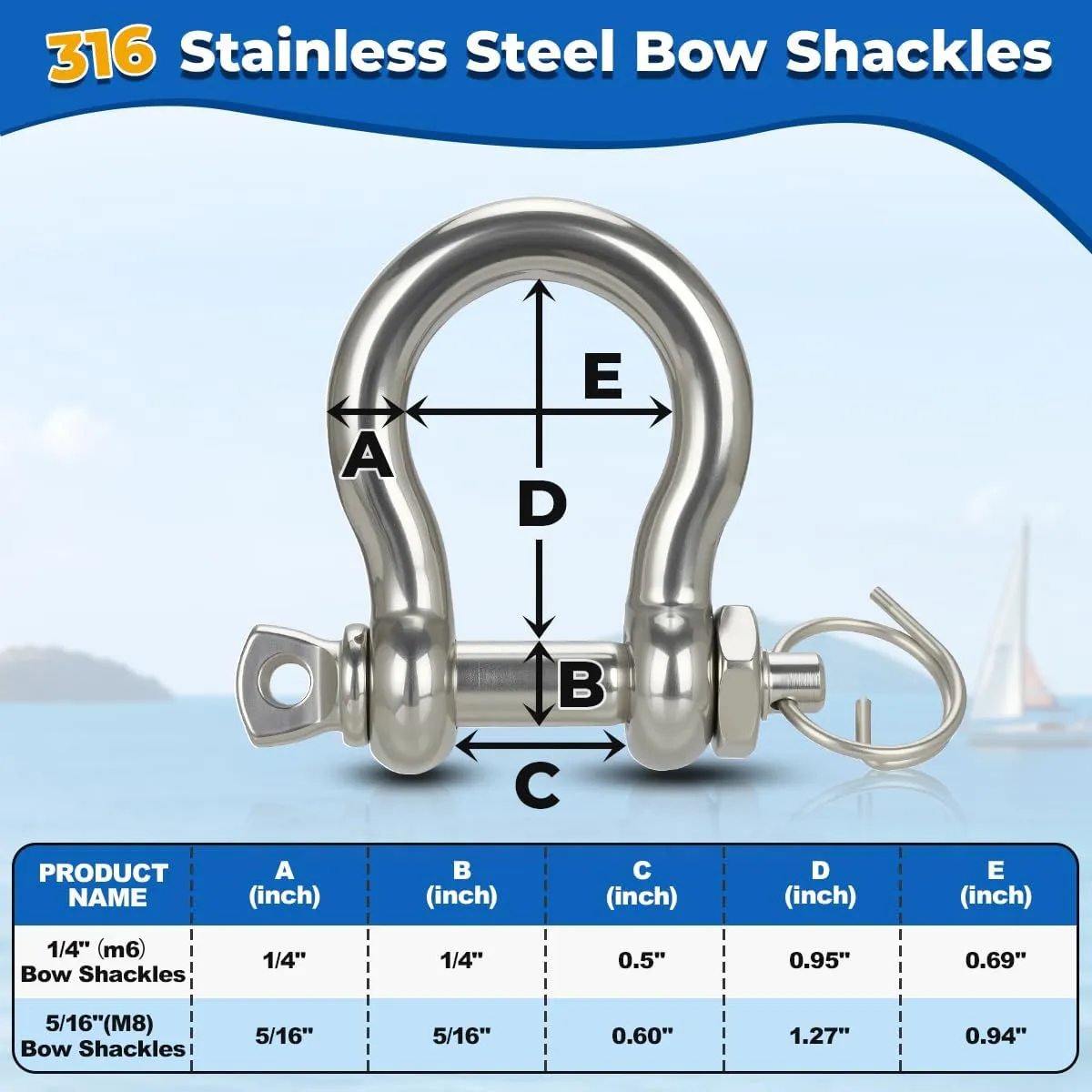 3/8" Boat Anchor Rope 100 FT with 3/16" 316 Stainless Steel Chain 6 FT, 1/4" Bow Shackles and 3/8" Thimble, Anchor Rode for Mooring, Boats Pontoon, Deck, Fishing, Sail