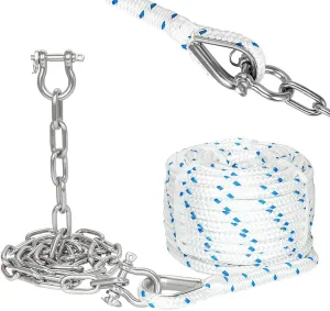 3/8" Boat Anchor Rope 100 FT with 3/16" 316 Stainless Steel Chain 6 FT, 1/4" Bow Shackles and 3/8" Thimble, Anchor Rode for Mooring, Boats Pontoon, Deck, Fishing, Sail